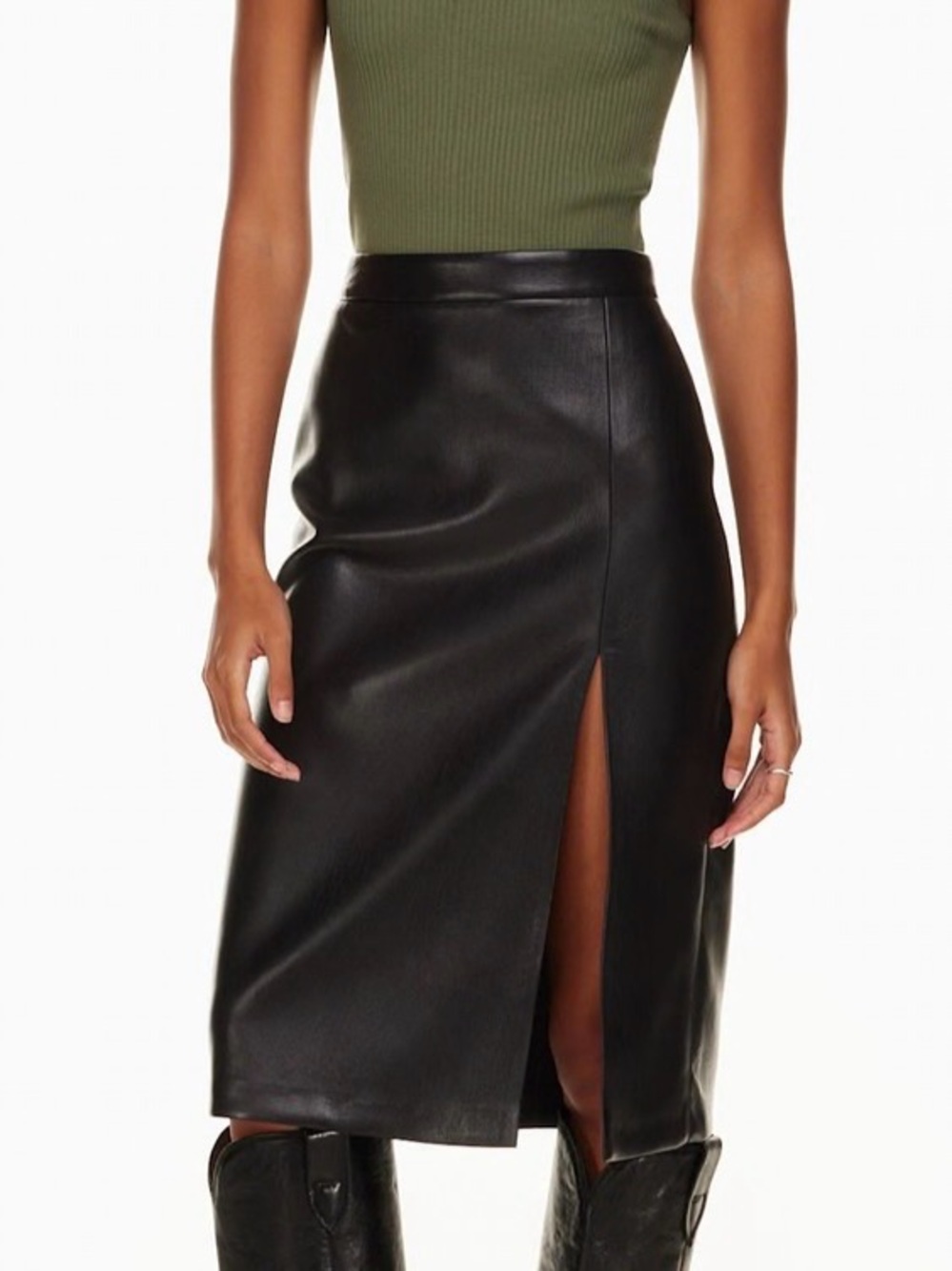 Aritzia WILFRED Patio Vegan Leather Midi Skirt in Black